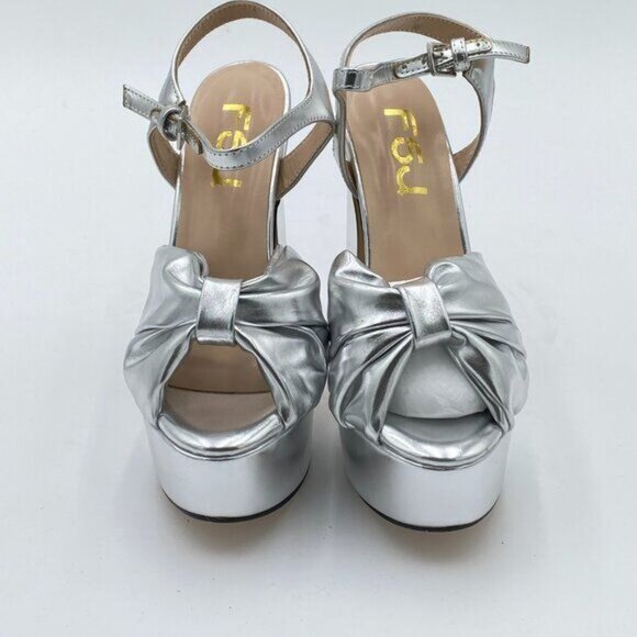 FSJ Silver Platform Chunky Block High Heel Sandals Peep Toe Ankle Strap Shoes - Picture 3 of 8